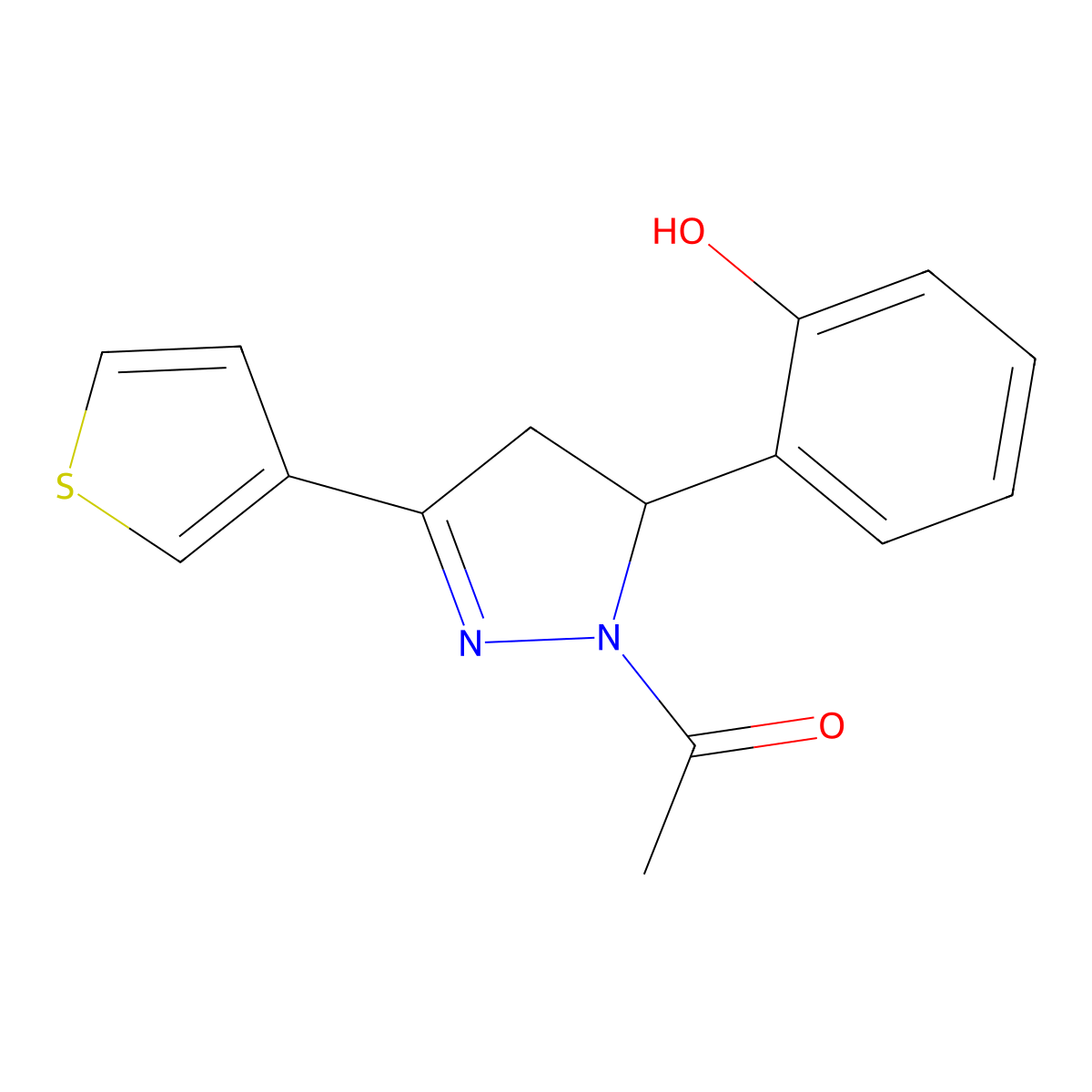 1-(5-(2-hydroxyphenyl)-3-(thiophen-3-yl)-4,5-dihydro-1H-pyrazol-1-yl)ethanone molecular structure, CAS 1396881-90-5
