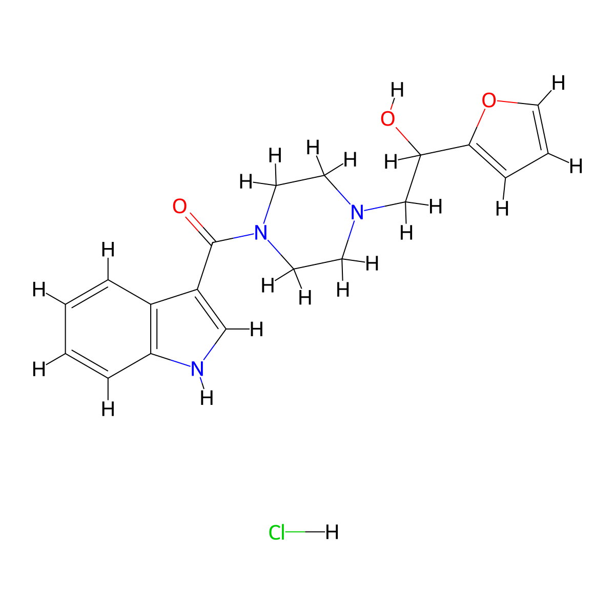 (4-(2-(furan-2-yl)-2-hydroxyethyl)piperazin-1-yl)(1H-indol-3-yl)methanone hydrochloride molecular structure, CAS 1396881-92-7
