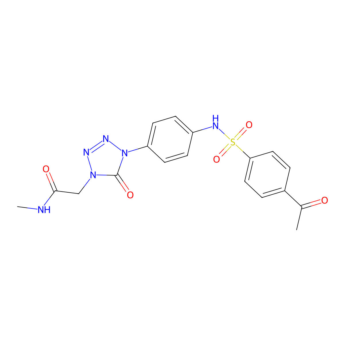 2-(4-(4-(4-acetylphenylsulfonamido)phenyl)-5-oxo-4,5-dihydro-1H-tetrazol-1-yl)-N-methylacetamide molecular structure, CAS 1396881-96-1