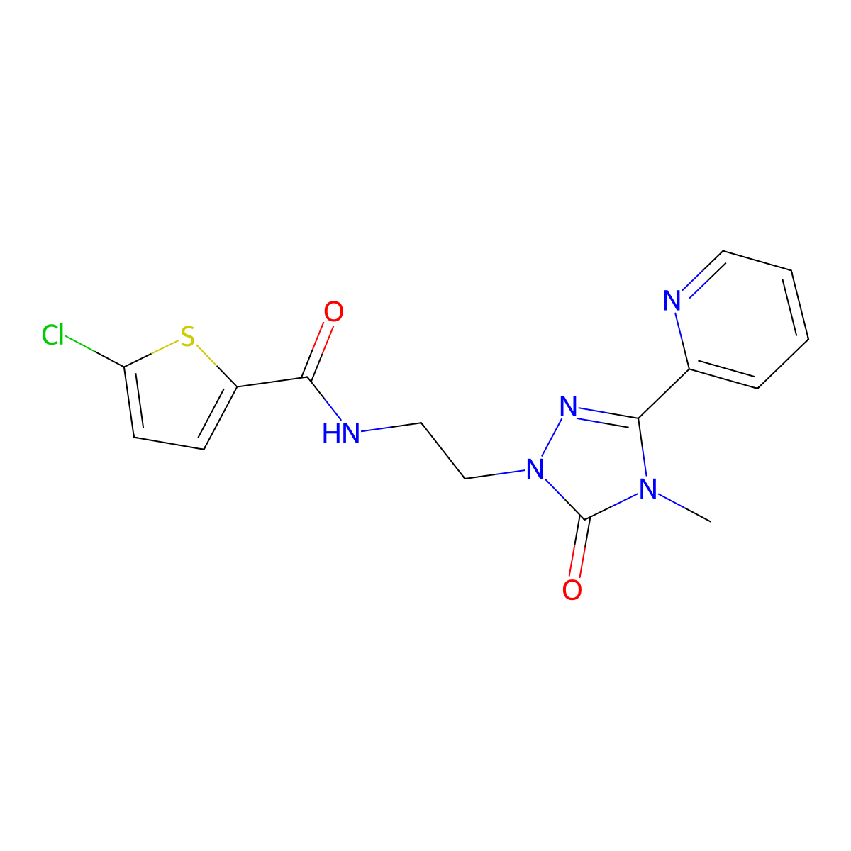 5-chloro-N-{2-[4-methyl-5-oxo-3-(pyridin-2-yl)-4,5-dihydro-1H-1,2,4-triazol-1-yl]ethyl}thiophene-2-carboxamide molecular structure, CAS 1396882-03-3