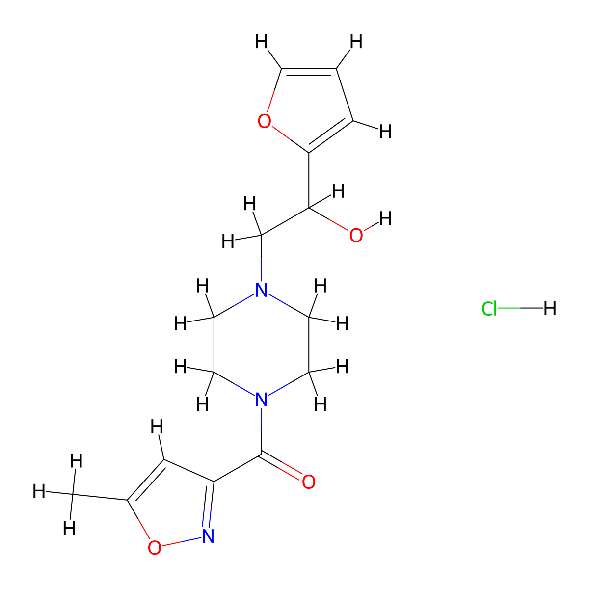 (4-(2-(Furan-2-yl)-2-hydroxyethyl)piperazin-1-yl)(5-methylisoxazol-3-yl)methanone hydrochloride molecular structure, CAS 1396882-10-2