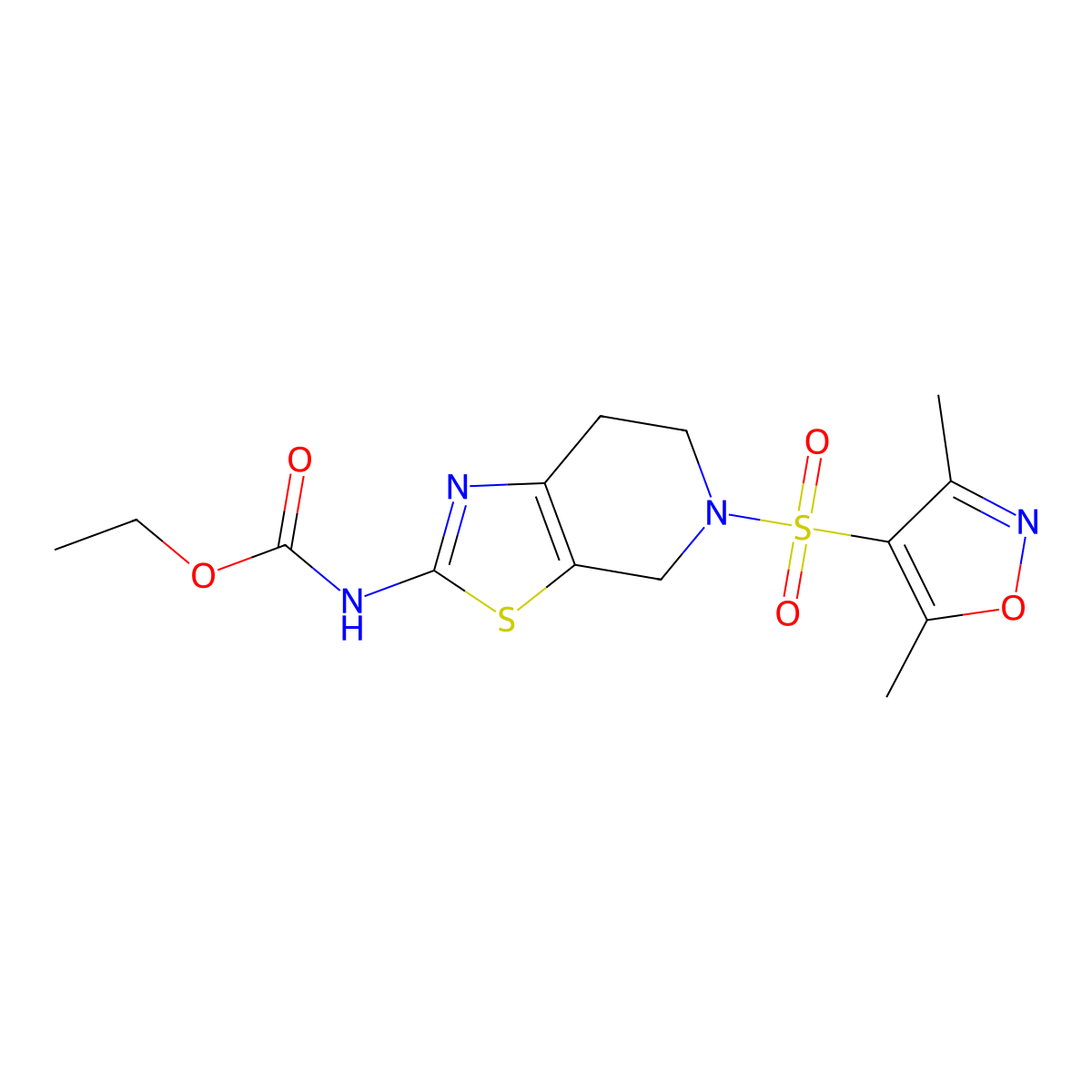 Ethyl (5-((3,5-dimethylisoxazol-4-yl)sulfonyl)-4,5,6,7-tetrahydrothiazolo[5,4-c]pyridin-2-yl)carbamate molecular structure, CAS 1396882-17-9