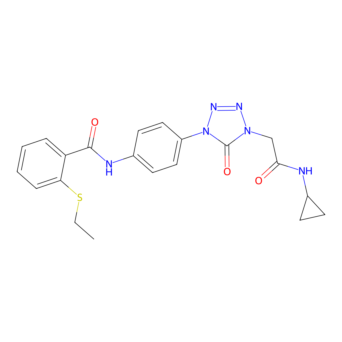 N-(4-(4-(2-(cyclopropylamino)-2-oxoethyl)-5-oxo-4,5-dihydro-1H-tetrazol-1-yl)phenyl)-2-(ethylthio)benzamide molecular structure, CAS 1396882-18-0