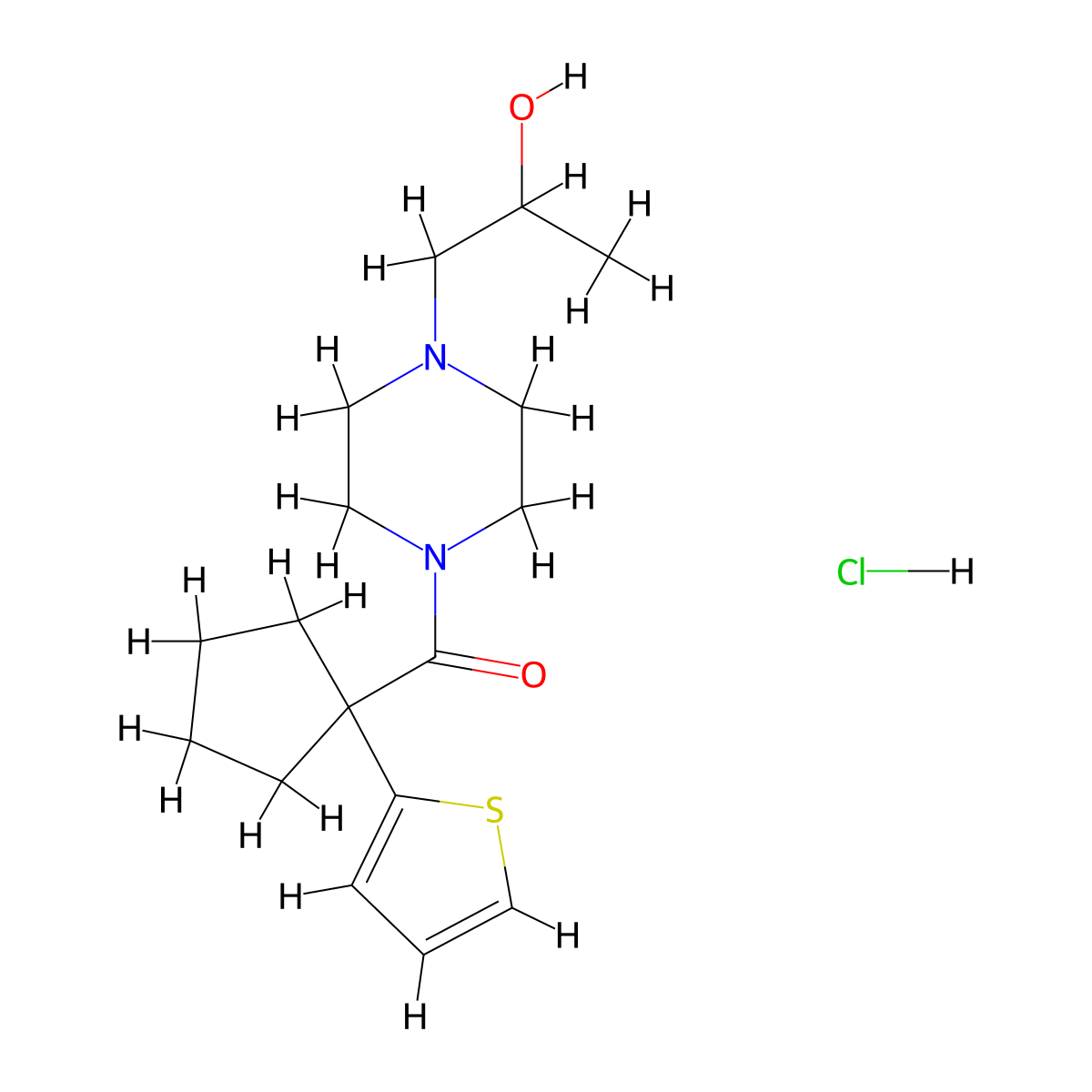 (4-(2-Hydroxypropyl)piperazin-1-yl)(1-(thiophen-2-yl)cyclopentyl)methanone hydrochloride molecular structure, CAS 1396882-19-1