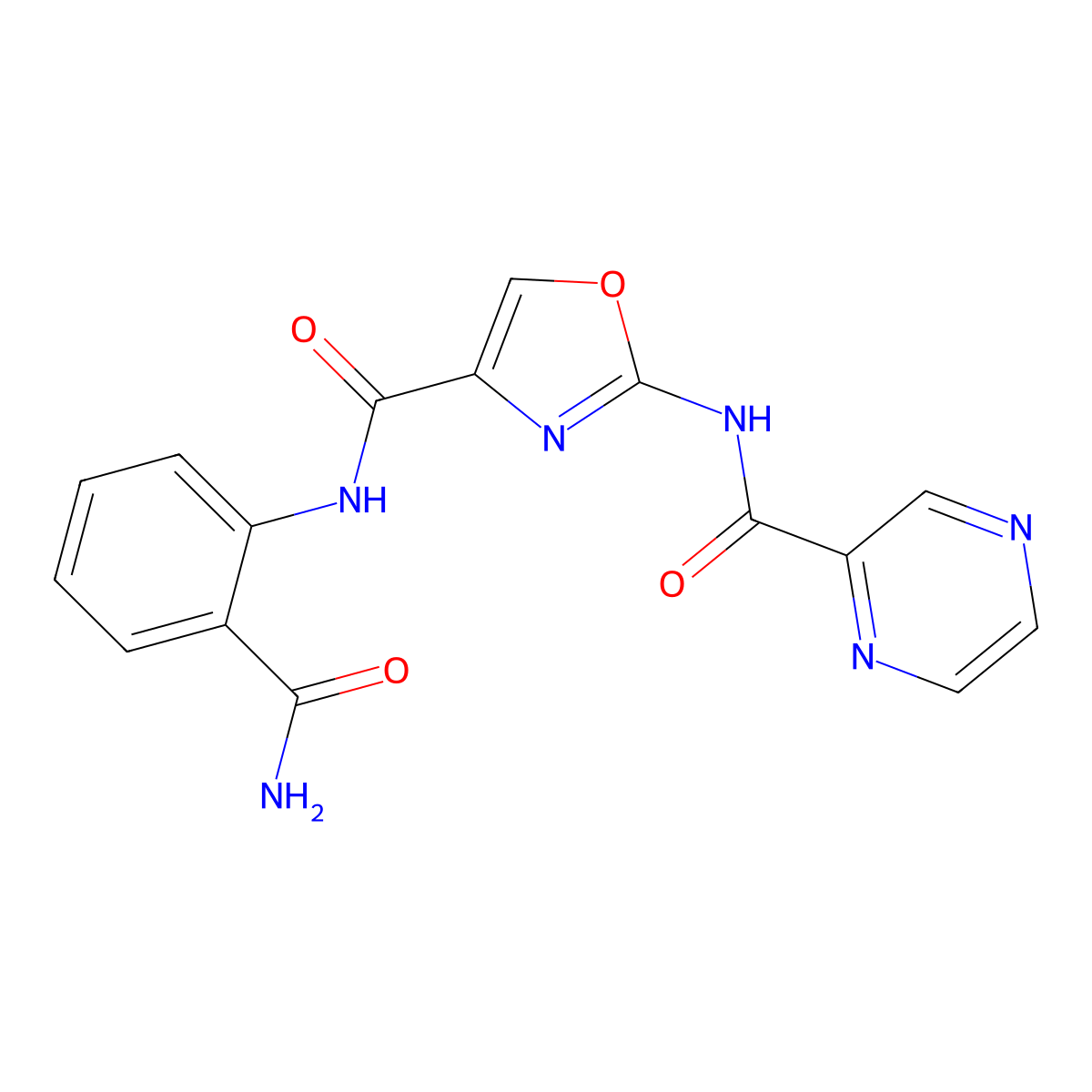 N-(2-carbamoylphenyl)-2-(pyrazine-2-carboxamido)oxazole-4-carboxamide molecular structure, CAS 1396882-21-5
