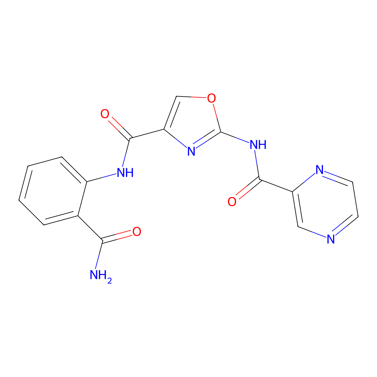 N-(2-carbamoylphenyl)-2-(pyrazine-2-carboxamido)oxazole-4-carboxamide molecular structure, CAS 1396882-21-5