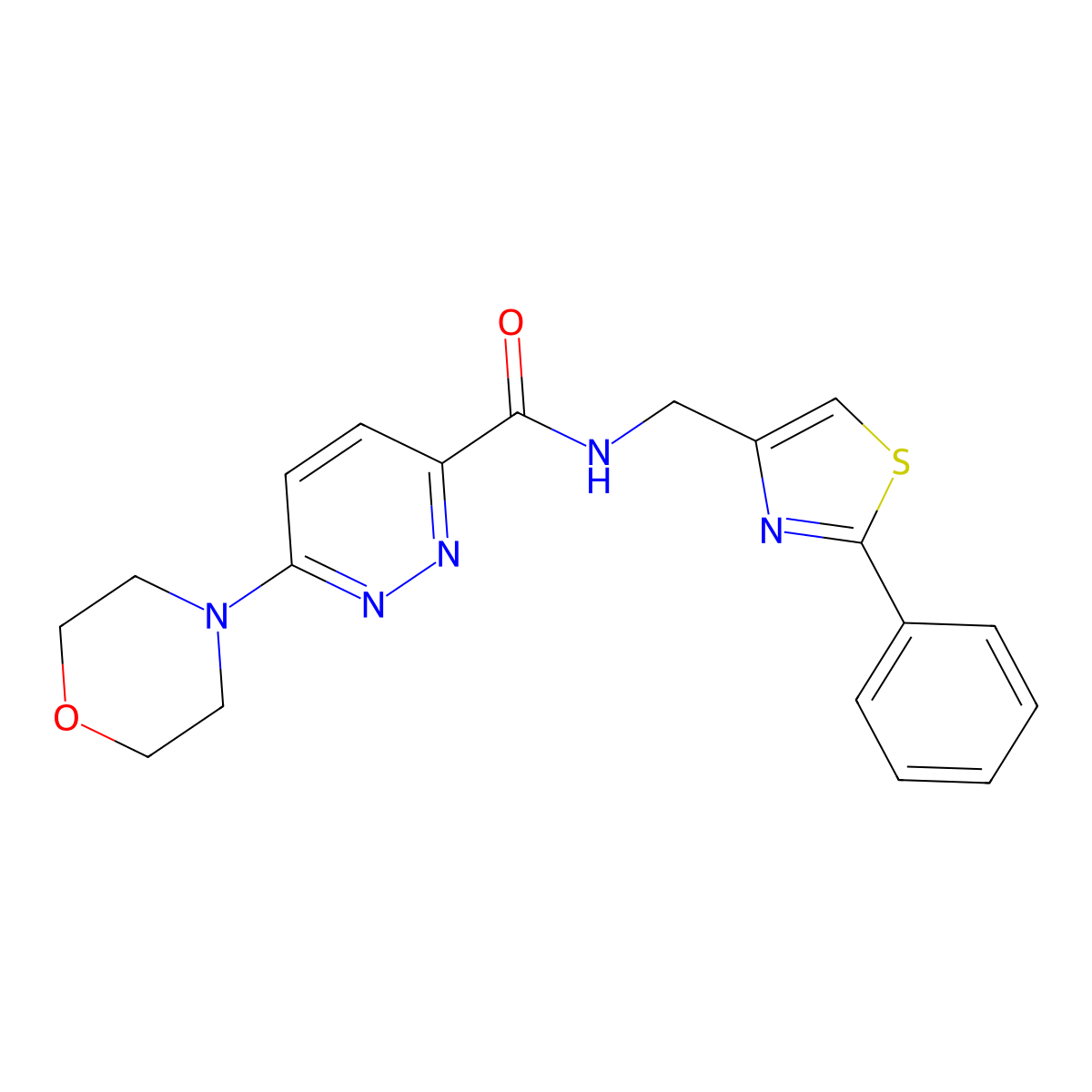 6-morpholino-N-((2-phenylthiazol-4-yl)methyl)pyridazine-3-carboxamide molecular structure, CAS 1396882-29-3