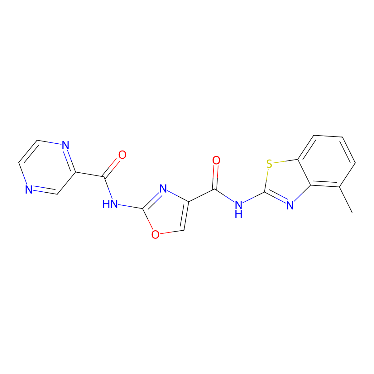 N-(4-methylbenzo[d]thiazol-2-yl)-2-(pyrazine-2-carboxamido)oxazole-4-carboxamide molecular structure, CAS 1396882-30-6