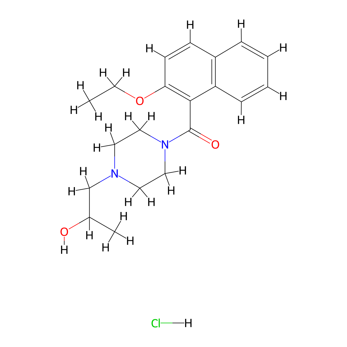 (2-Ethoxynaphthalen-1-yl)(4-(2-hydroxypropyl)piperazin-1-yl)methanone hydrochloride molecular structure, CAS 1396882-41-9