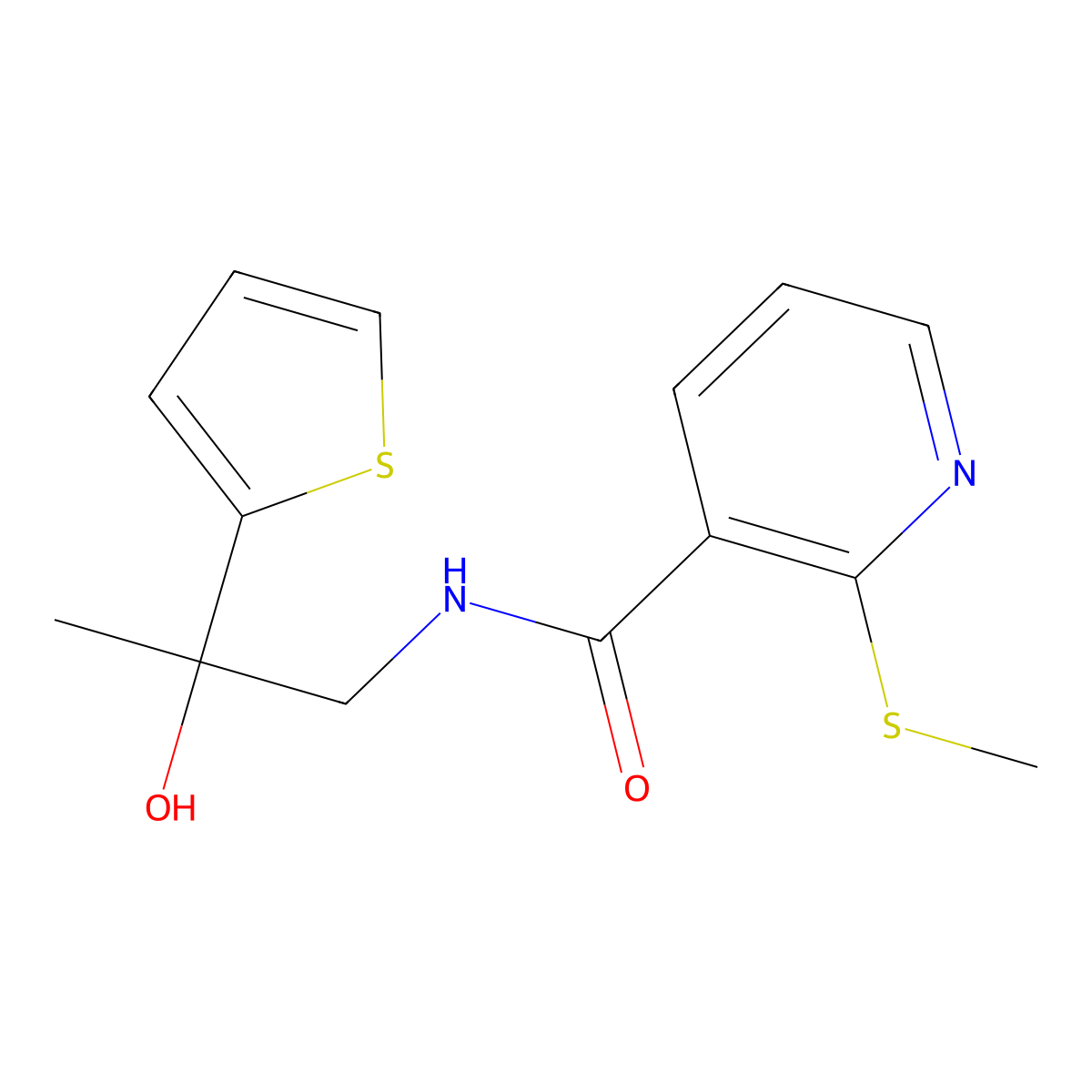N-(2-hydroxy-2-(thiophen-2-yl)propyl)-2-(methylthio)nicotinamide molecular structure, CAS 1396882-44-2