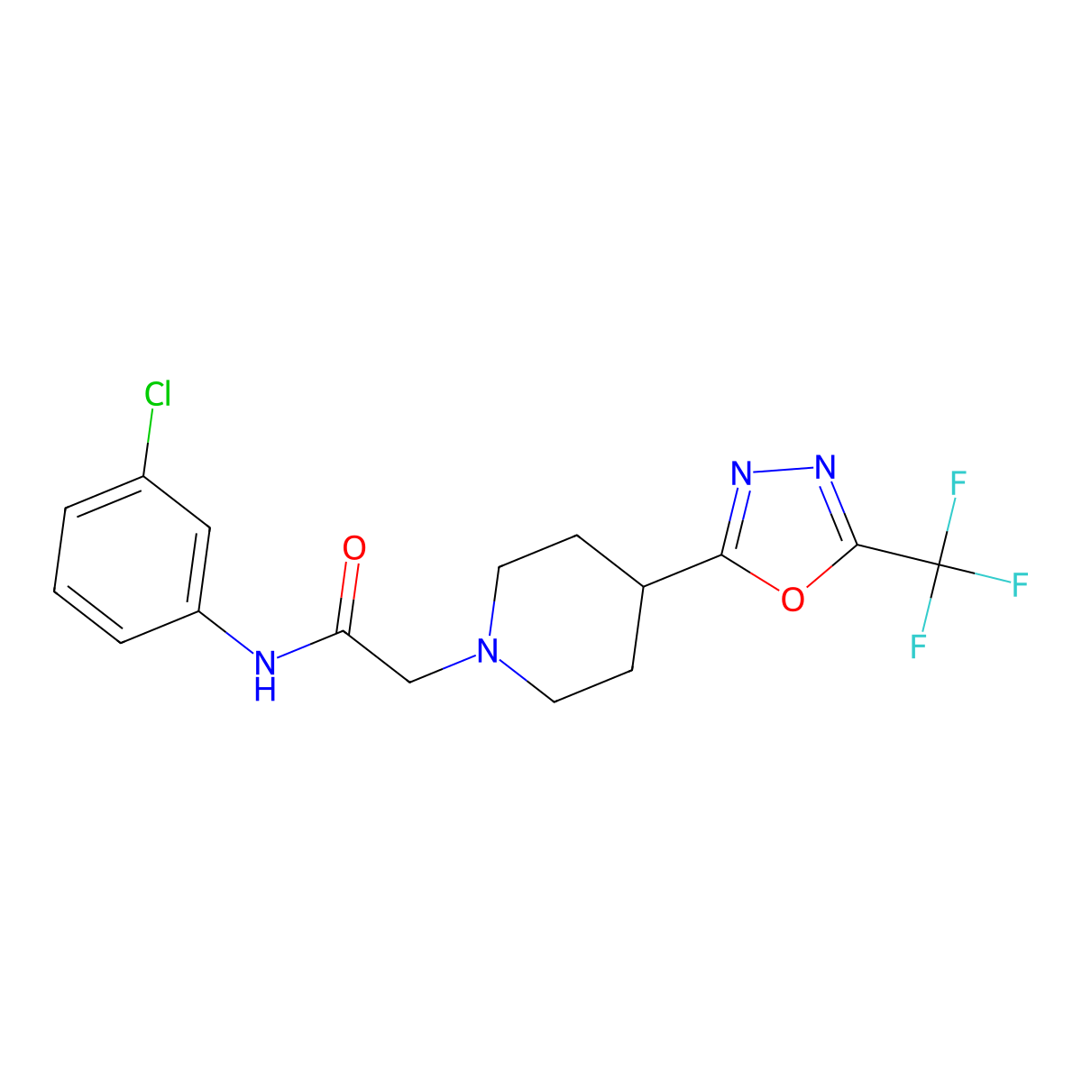 N-(3-chlorophenyl)-2-(4-(5-(trifluoromethyl)-1,3,4-oxadiazol-2-yl)piperidin-1-yl)acetamide molecular structure, CAS 1396882-45-3
