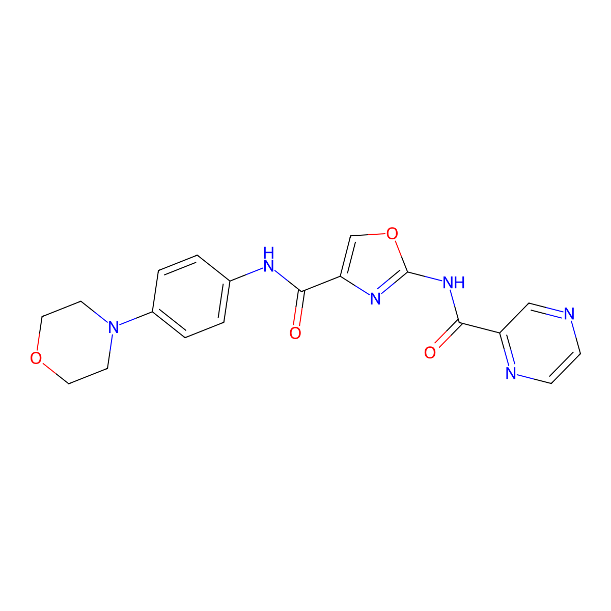 N-(4-morpholinophenyl)-2-(pyrazine-2-carboxamido)oxazole-4-carboxamide molecular structure, CAS 1396882-51-1