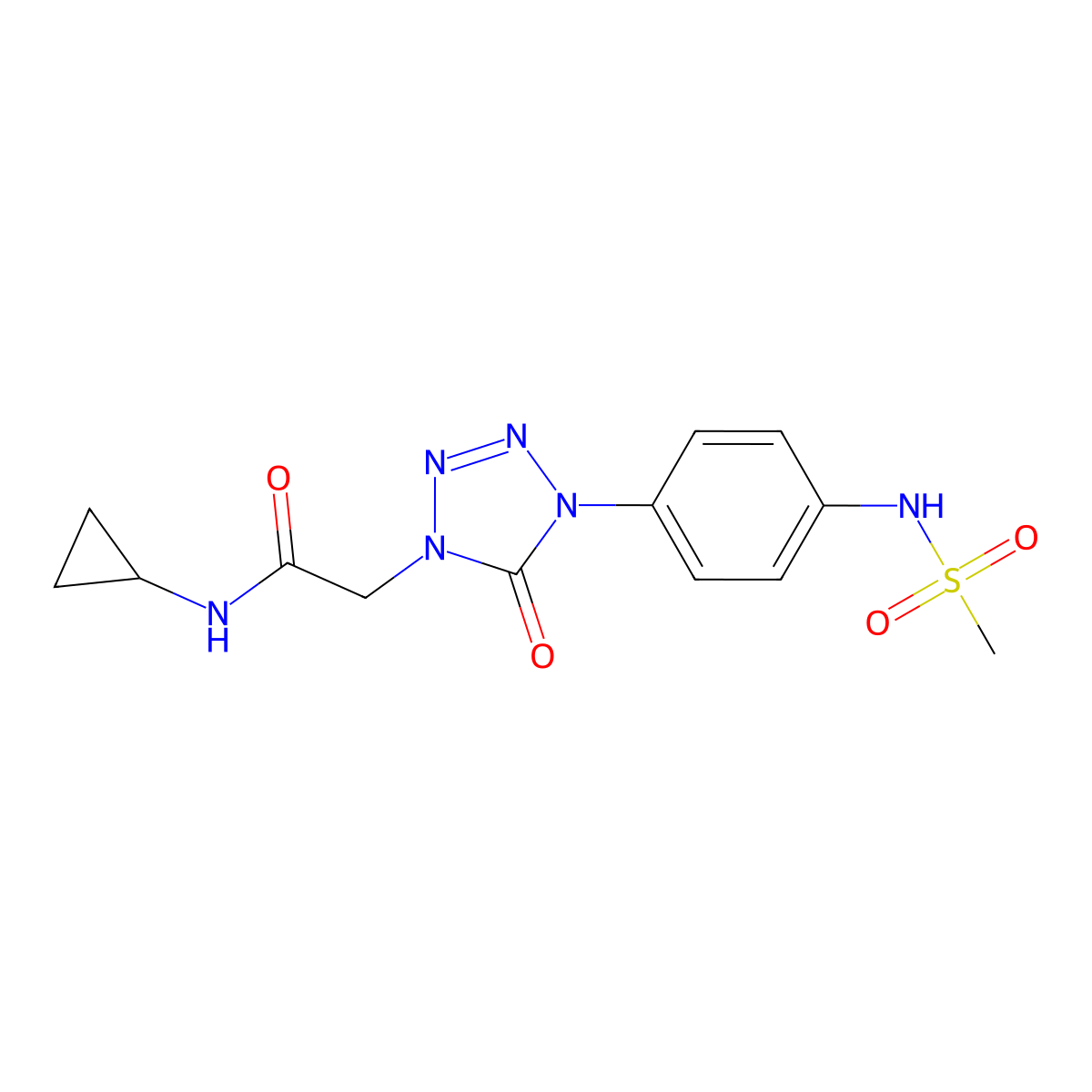N-cyclopropyl-2-[4-(4-methanesulfonamidophenyl)-5-oxo-4,5-dihydro-1H-1,2,3,4-tetrazol-1-yl]acetamide molecular structure, CAS 1396882-53-3