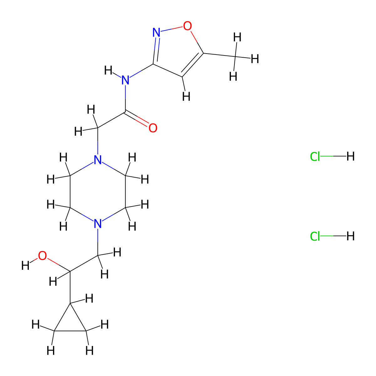 2-(4-(2-cyclopropyl-2-hydroxyethyl)piperazin-1-yl)-N-(5-methylisoxazol-3-yl)acetamide dihydrochloride molecular structure, CAS 1396882-56-6