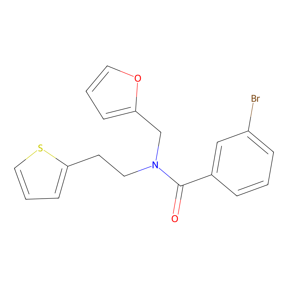 3-bromo-N-(furan-2-ylmethyl)-N-(2-(thiophen-2-yl)ethyl)benzamide molecular structure, CAS 1396882-60-2