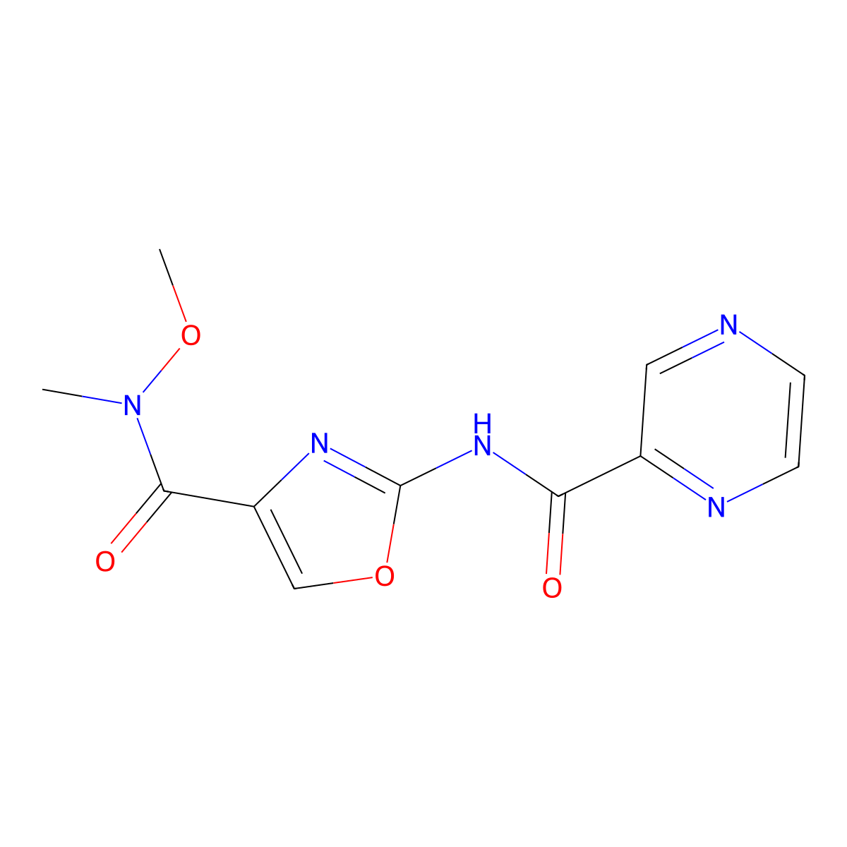 N-methoxy-N-methyl-2-(pyrazine-2-carboxamido)oxazole-4-carboxamide molecular structure, CAS 1396882-61-3
