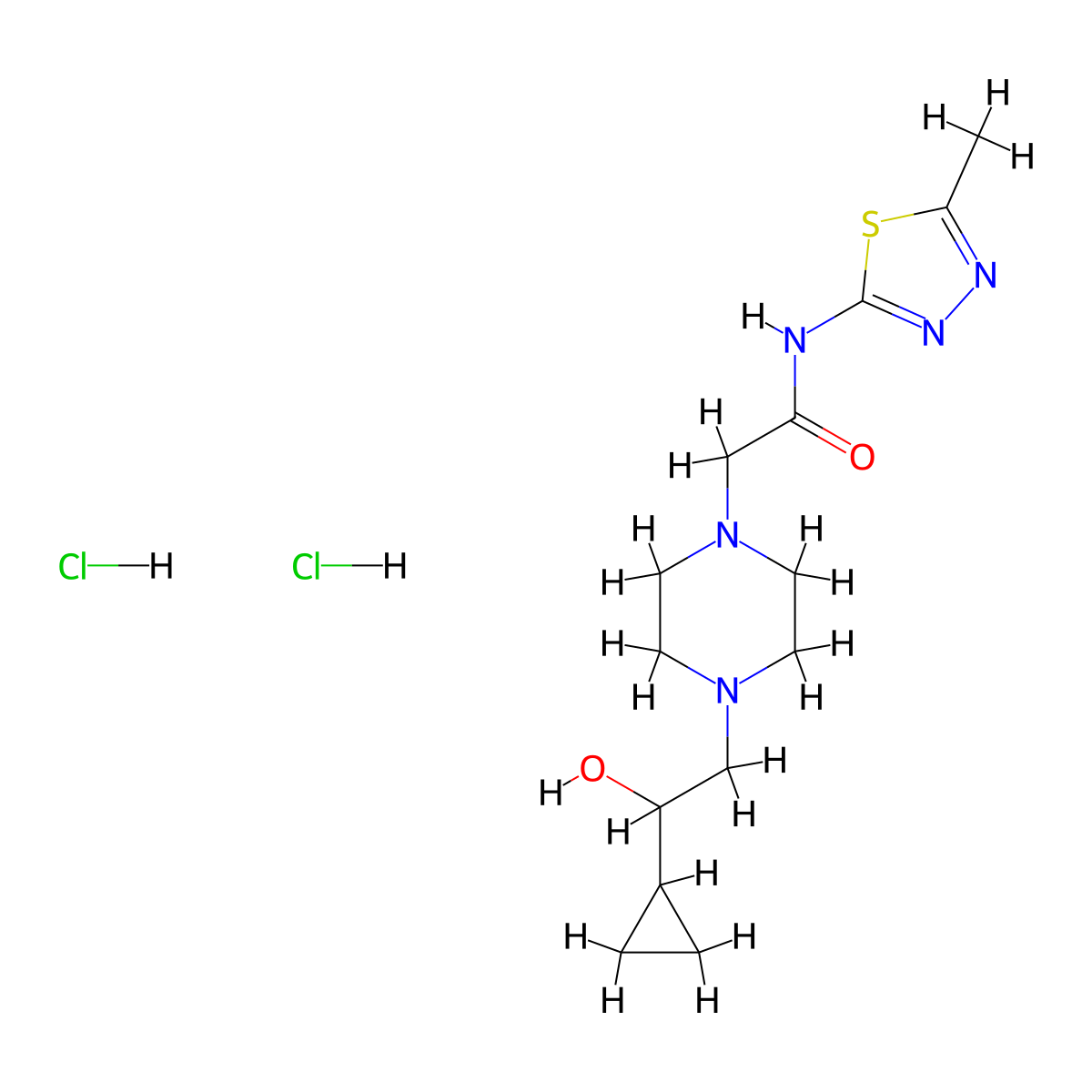 2-(4-(2-cyclopropyl-2-hydroxyethyl)piperazin-1-yl)-N-(5-methyl-1,3,4-thiadiazol-2-yl)acetamide dihydrochloride molecular structure, CAS 1396882-66-8