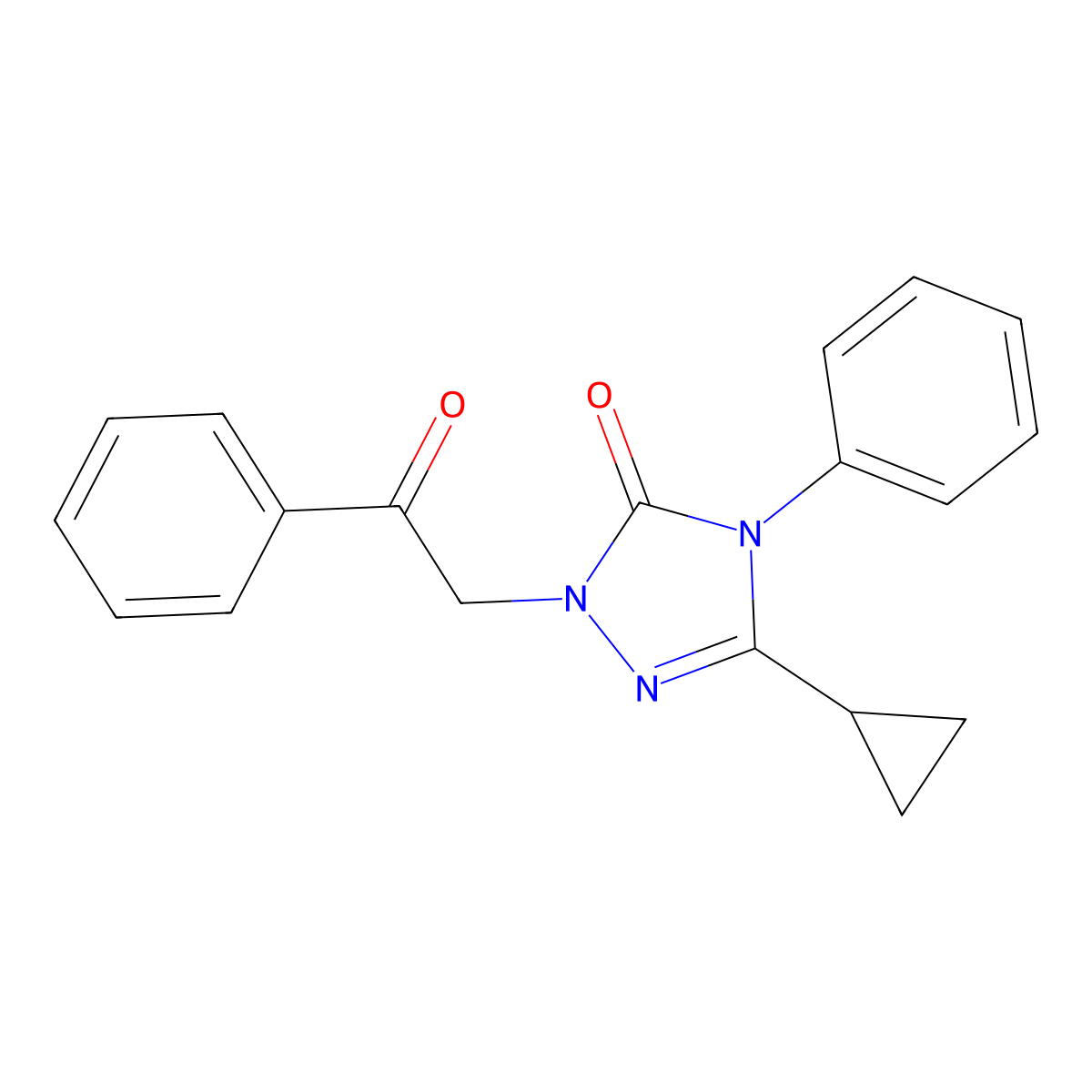 3-cyclopropyl-1-(2-oxo-2-phenylethyl)-4-phenyl-1H-1,2,4-triazol-5(4H)-one molecular structure, CAS 1396882-67-9