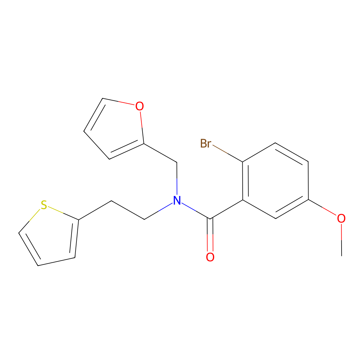2-bromo-N-(furan-2-ylmethyl)-5-methoxy-N-(2-(thiophen-2-yl)ethyl)benzamide molecular structure, CAS 1396882-71-5