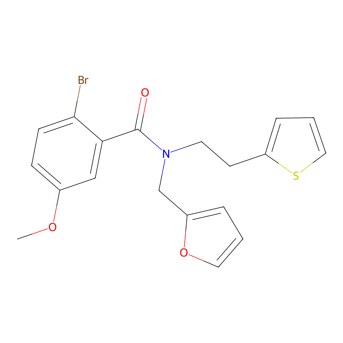 2-bromo-N-(furan-2-ylmethyl)-5-methoxy-N-(2-(thiophen-2-yl)ethyl)benzamide molecular structure, CAS 1396882-71-5