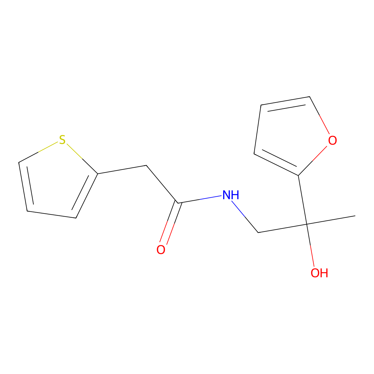 N-[2-(furan-2-yl)-2-hydroxypropyl]-2-(thiophen-2-yl)acetamide molecular structure, CAS 1396882-72-6