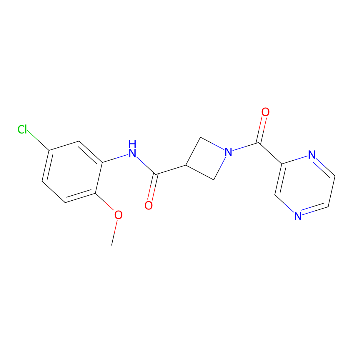 N-(5-chloro-2-methoxyphenyl)-1-(pyrazine-2-carbonyl)azetidine-3-carboxamide molecular structure, CAS 1396882-83-9