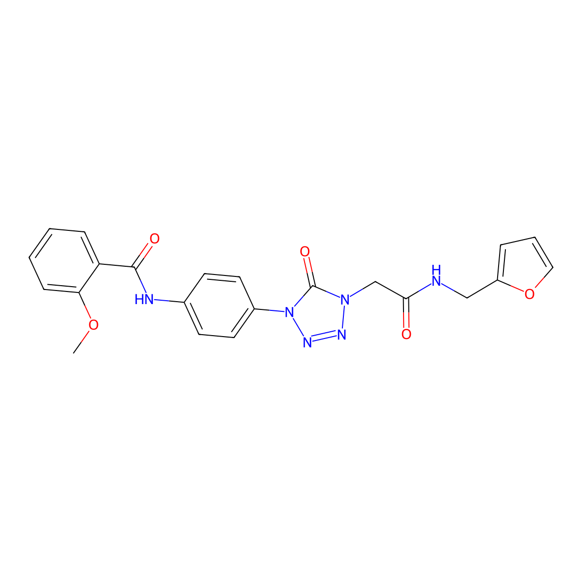 N-(4-(4-(2-((furan-2-ylmethyl)amino)-2-oxoethyl)-5-oxo-4,5-dihydro-1H-tetrazol-1-yl)phenyl)-2-methoxybenzamide molecular structure, CAS 1396882-85-1