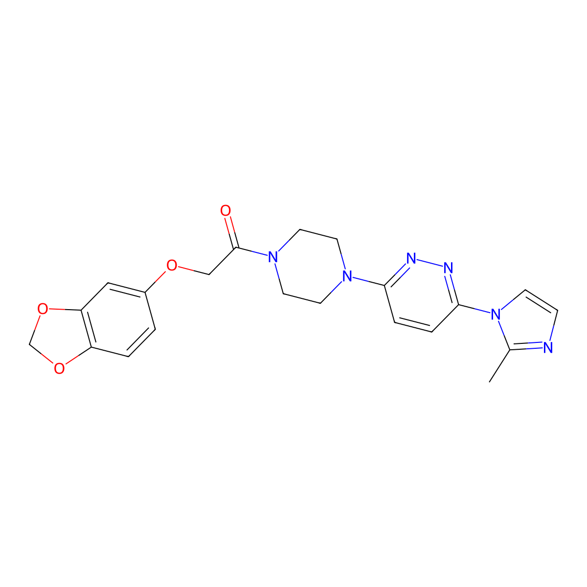 2-(benzo[d][1,3]dioxol-5-yloxy)-1-(4-(6-(2-methyl-1H-imidazol-1-yl)pyridazin-3-yl)piperazin-1-yl)ethanone molecular structure, CAS 1396882-99-7