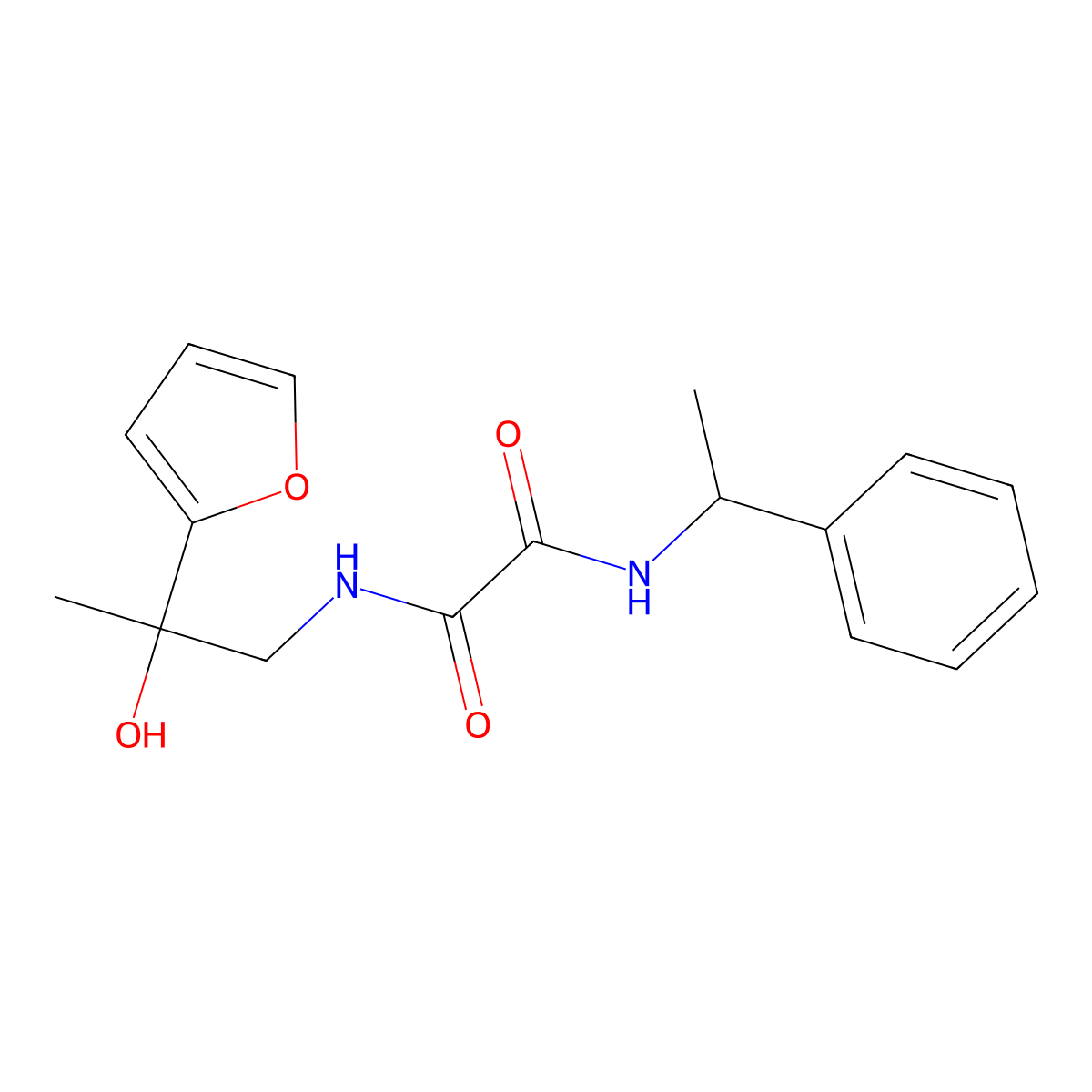 N1-(2-(furan-2-yl)-2-hydroxypropyl)-N2-(1-phenylethyl)oxalamide molecular structure, CAS 1396883-00-3