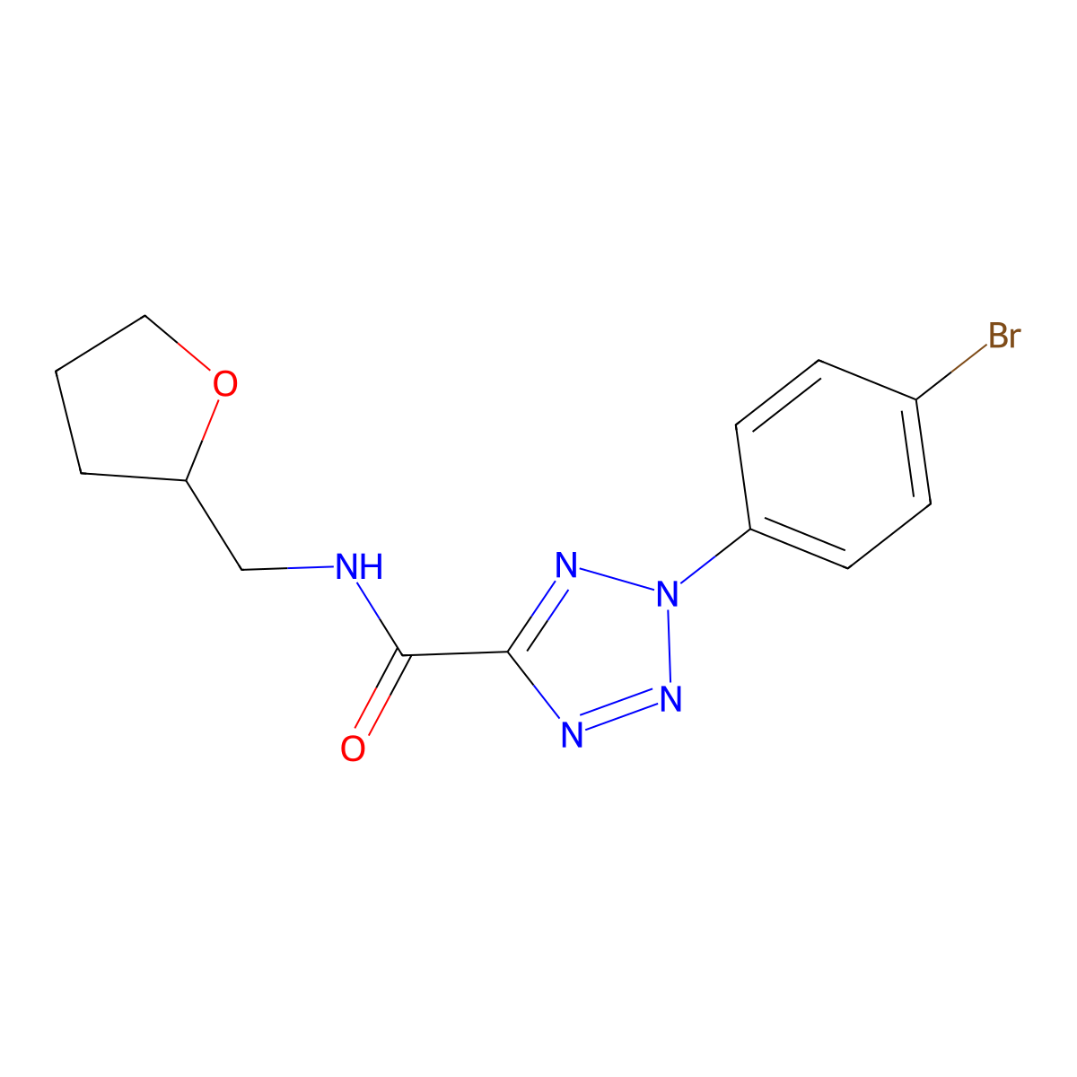 2-(4-bromophenyl)-N-((tetrahydrofuran-2-yl)methyl)-2H-tetrazole-5-carboxamide molecular structure, CAS 1396883-01-4