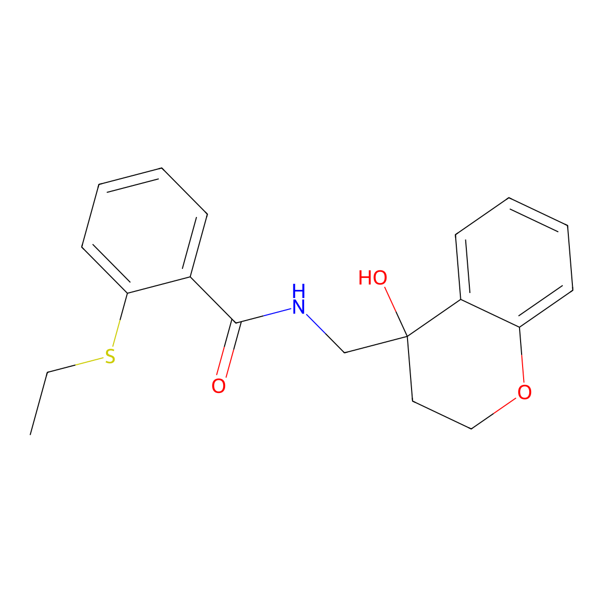 2-(ethylthio)-N-((4-hydroxychroman-4-yl)methyl)benzamide molecular structure, CAS 1396883-06-9
