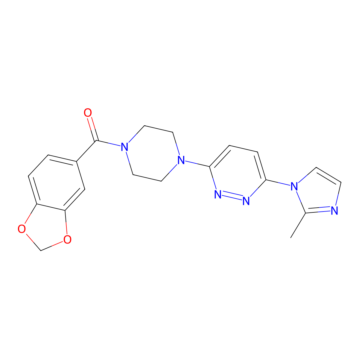 benzo[d][1,3]dioxol-5-yl(4-(6-(2-methyl-1H-imidazol-1-yl)pyridazin-3-yl)piperazin-1-yl)methanone molecular structure, CAS 1396883-08-1