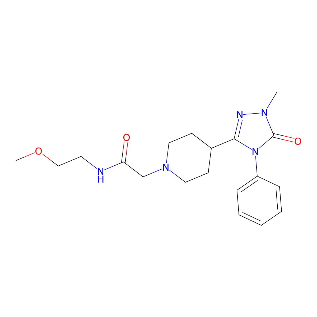 N-(2-methoxyethyl)-2-[4-(1-methyl-5-oxo-4-phenyl-4,5-dihydro-1H-1,2,4-triazol-3-yl)piperidin-1-yl]acetamide molecular structure, CAS 1396883-09-2