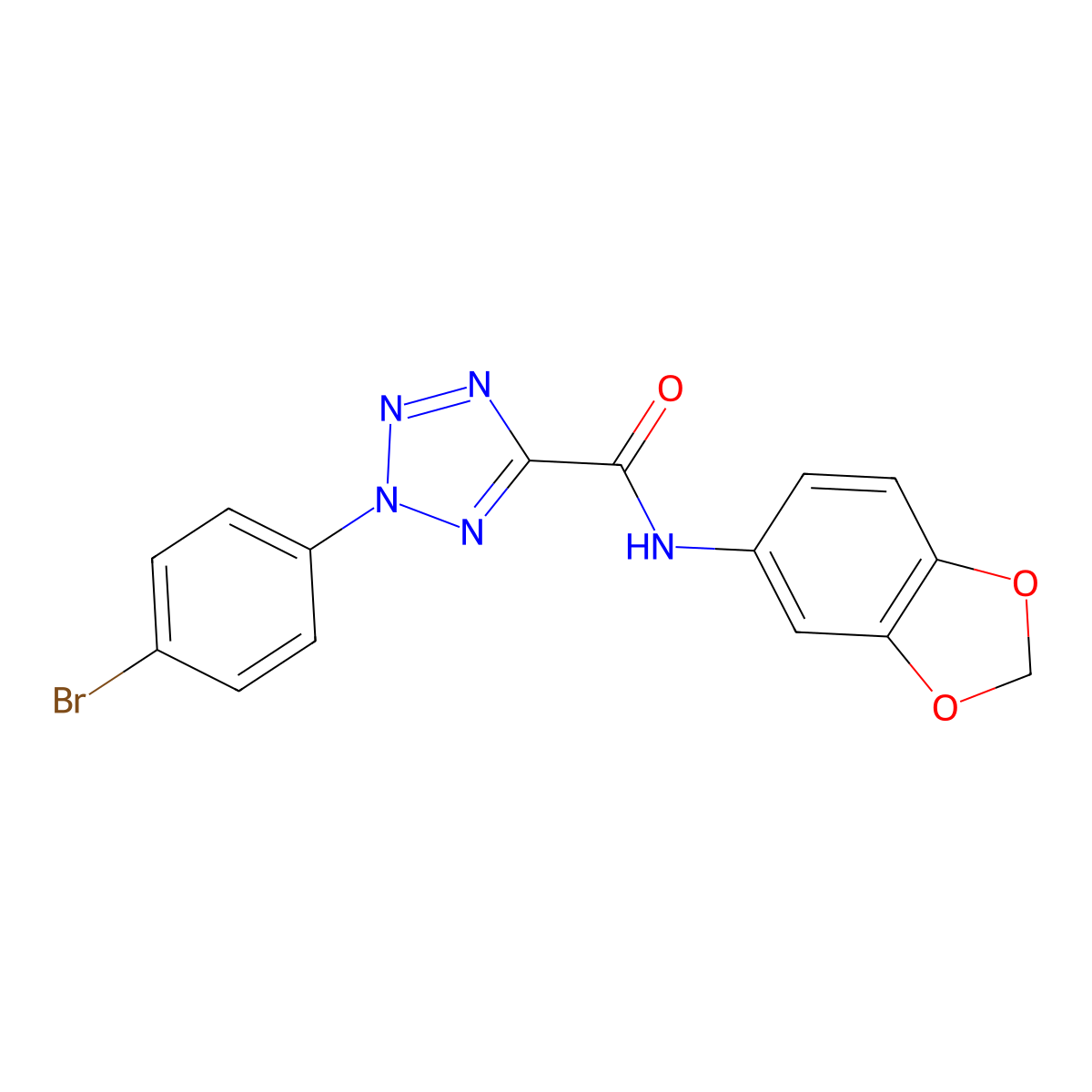 N-(benzo[d][1,3]dioxol-5-yl)-2-(4-bromophenyl)-2H-tetrazole-5-carboxamide molecular structure, CAS 1396883-18-3