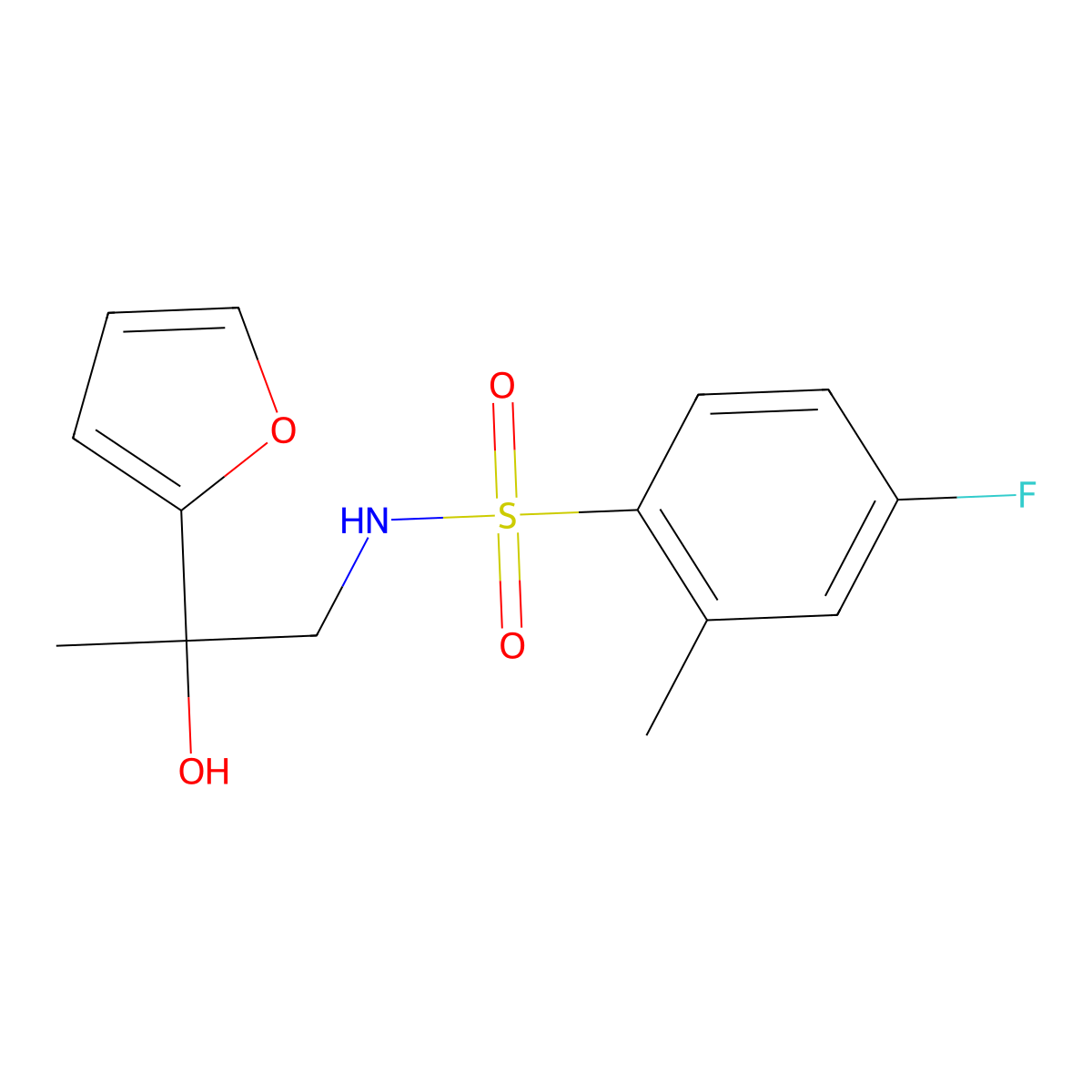 4-fluoro-N-(2-(furan-2-yl)-2-hydroxypropyl)-2-methylbenzenesulfonamide molecular structure, CAS 1396883-19-4