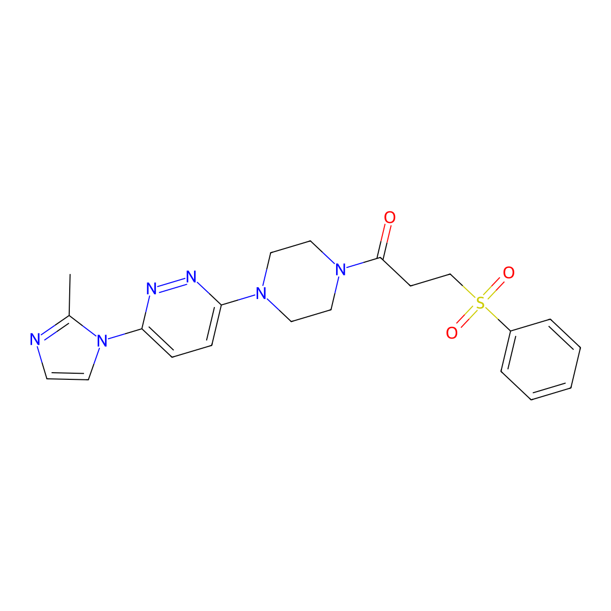 1-(4-(6-(2-methyl-1H-imidazol-1-yl)pyridazin-3-yl)piperazin-1-yl)-3-(phenylsulfonyl)propan-1-one molecular structure, CAS 1396883-21-8
