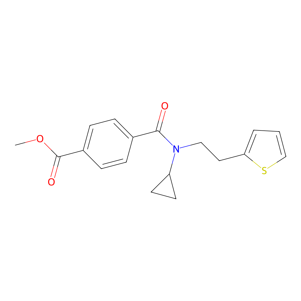 Methyl 4-{cyclopropyl[2-(thiophen-2-yl)ethyl]carbamoyl}benzoate molecular structure, CAS 1396883-22-9