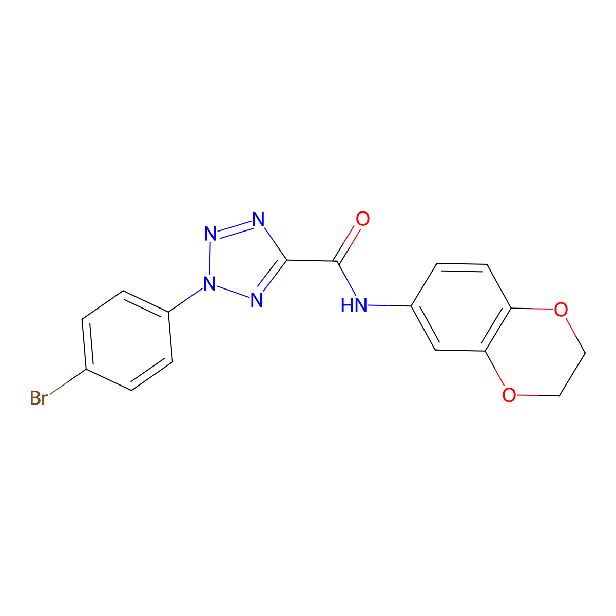 2-(4-bromophenyl)-N-(2,3-dihydrobenzo[b][1,4]dioxin-6-yl)-2H-tetrazole-5-carboxamide molecular structure, CAS 1396883-24-1