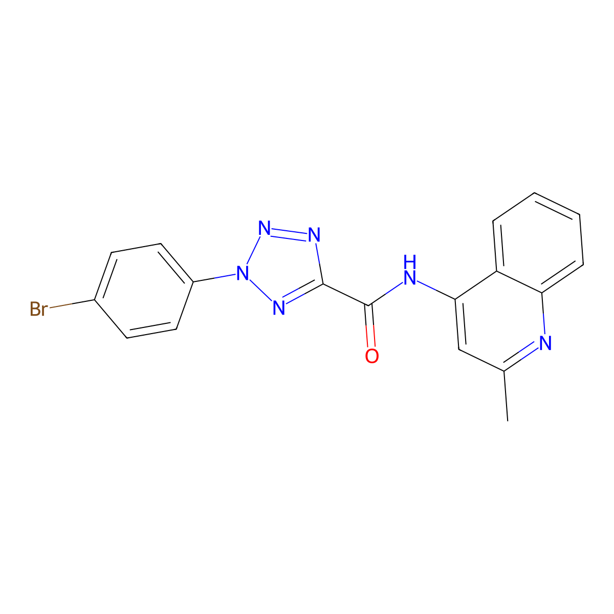 2-(4-bromophenyl)-N-(2-methylquinolin-4-yl)-2H-tetrazole-5-carboxamide molecular structure, CAS 1396883-28-5