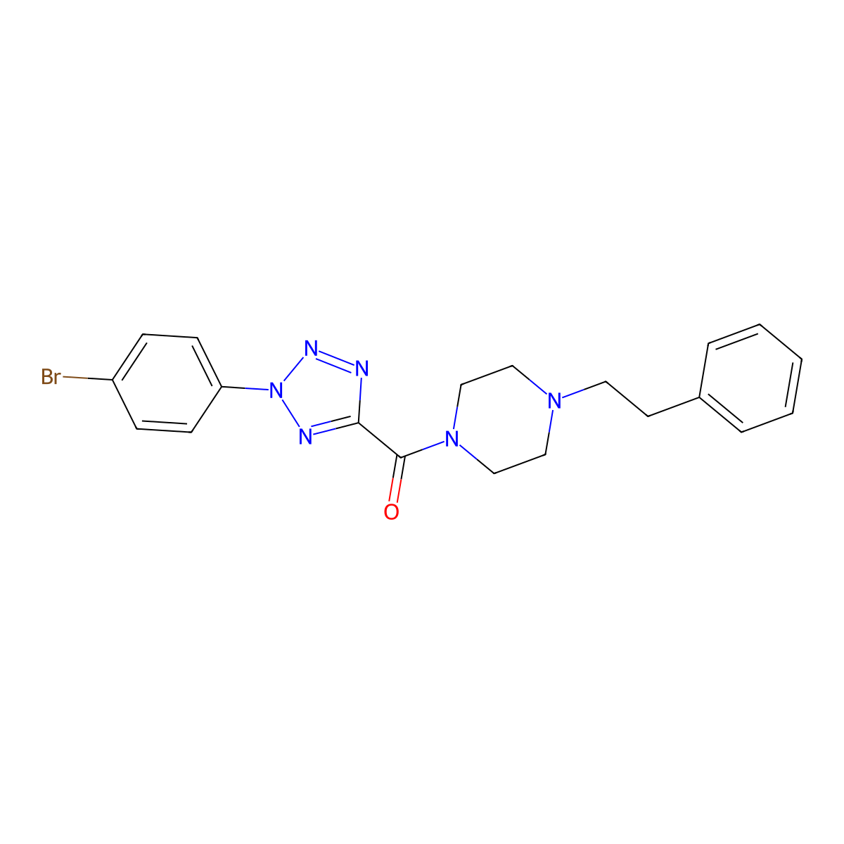 (2-(4-bromophenyl)-2H-tetrazol-5-yl)(4-phenethylpiperazin-1-yl)methanone molecular structure, CAS 1396883-32-1