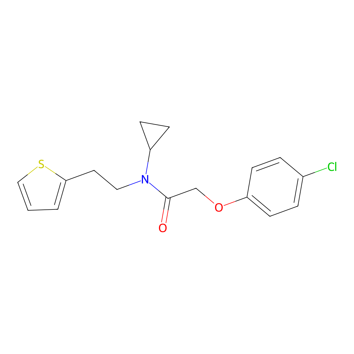 2-(4-chlorophenoxy)-N-cyclopropyl-N-[2-(thiophen-2-yl)ethyl]acetamide molecular structure, CAS 1396883-39-8
