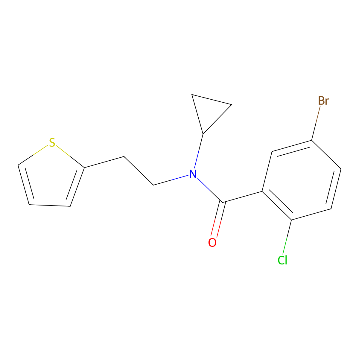5-bromo-2-chloro-N-cyclopropyl-N-(2-(thiophen-2-yl)ethyl)benzamide molecular structure, CAS 1396883-45-6