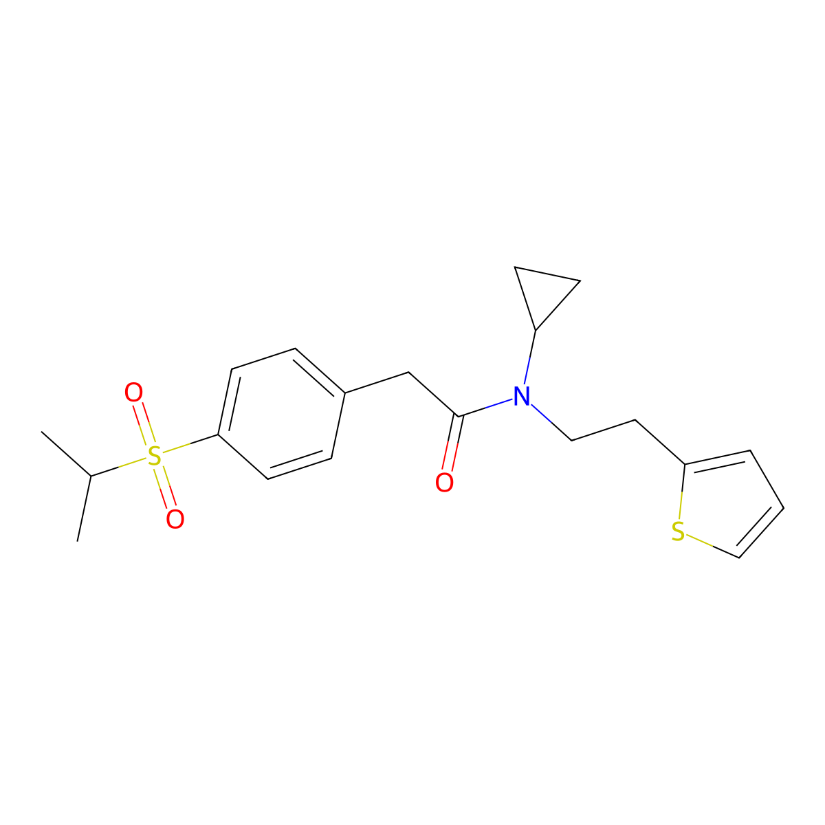 N-cyclopropyl-2-(4-(isopropylsulfonyl)phenyl)-N-(2-(thiophen-2-yl)ethyl)acetamide molecular structure, CAS 1396883-48-9