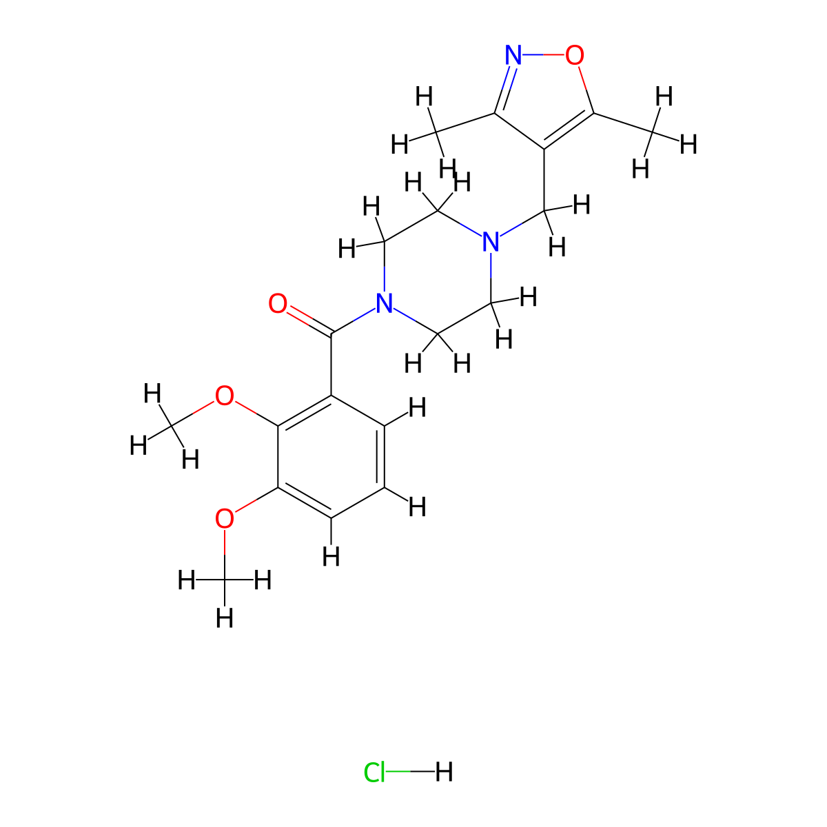 (2,3-Dimethoxyphenyl)(4-((3,5-dimethylisoxazol-4-yl)methyl)piperazin-1-yl)methanone hydrochloride molecular structure, CAS 1396883-50-3