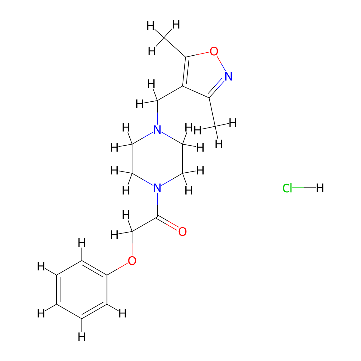 1-(4-((3,5-Dimethylisoxazol-4-yl)methyl)piperazin-1-yl)-2-phenoxyethanone hydrochloride molecular structure, CAS 1396883-51-4