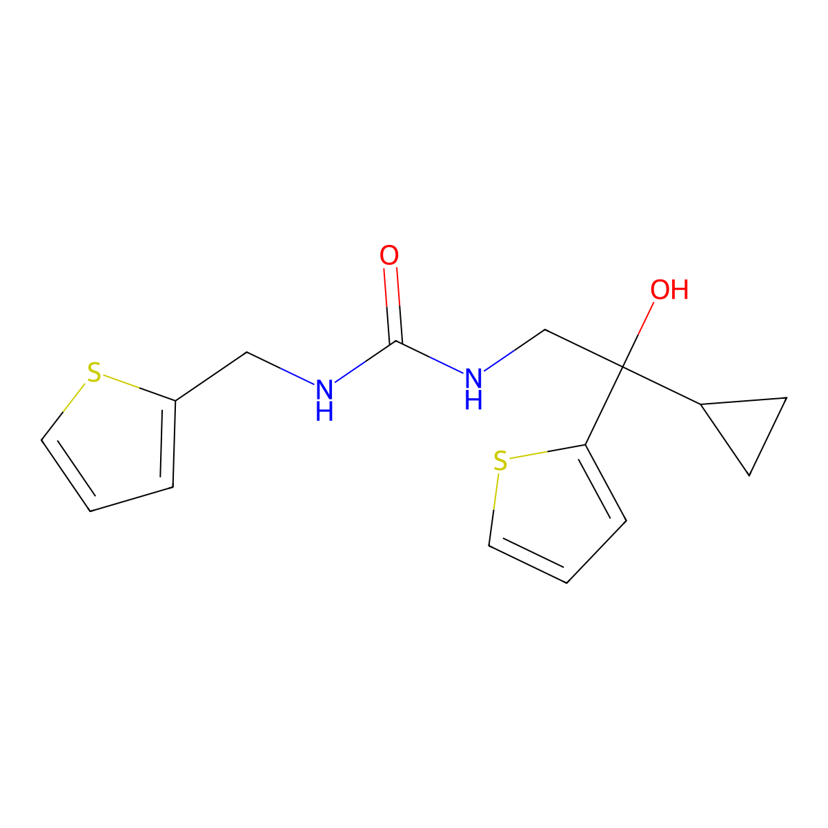 1-(2-Cyclopropyl-2-hydroxy-2-(thiophen-2-yl)ethyl)-3-(thiophen-2-ylmethyl)urea molecular structure, CAS 1396883-53-6