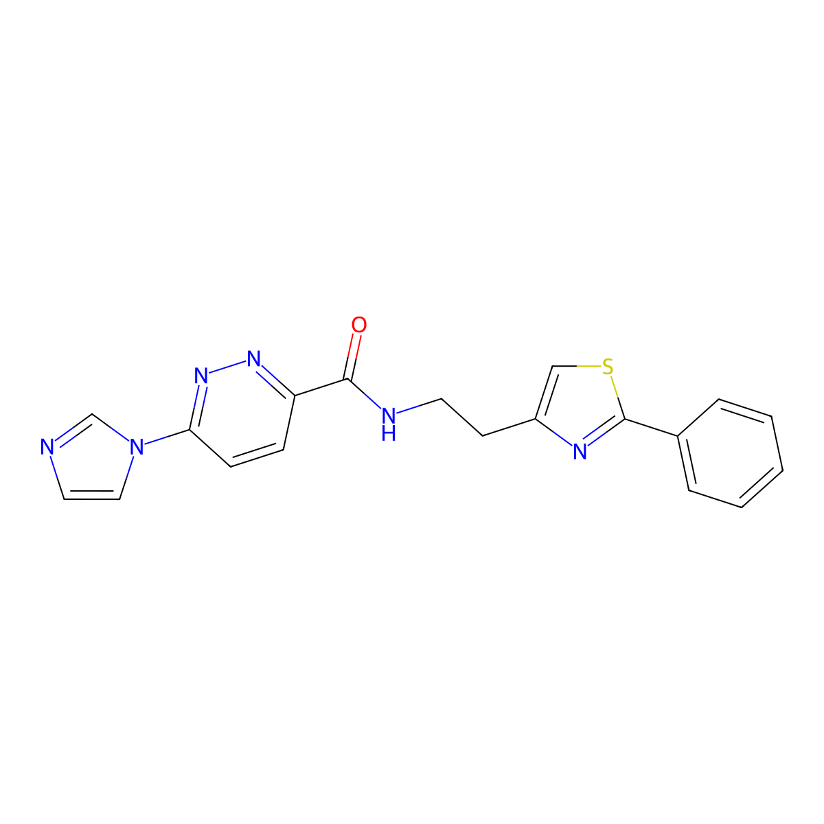 6-(1H-imidazol-1-yl)-N-(2-(2-phenylthiazol-4-yl)ethyl)pyridazine-3-carboxamide molecular structure, CAS 1396883-60-5