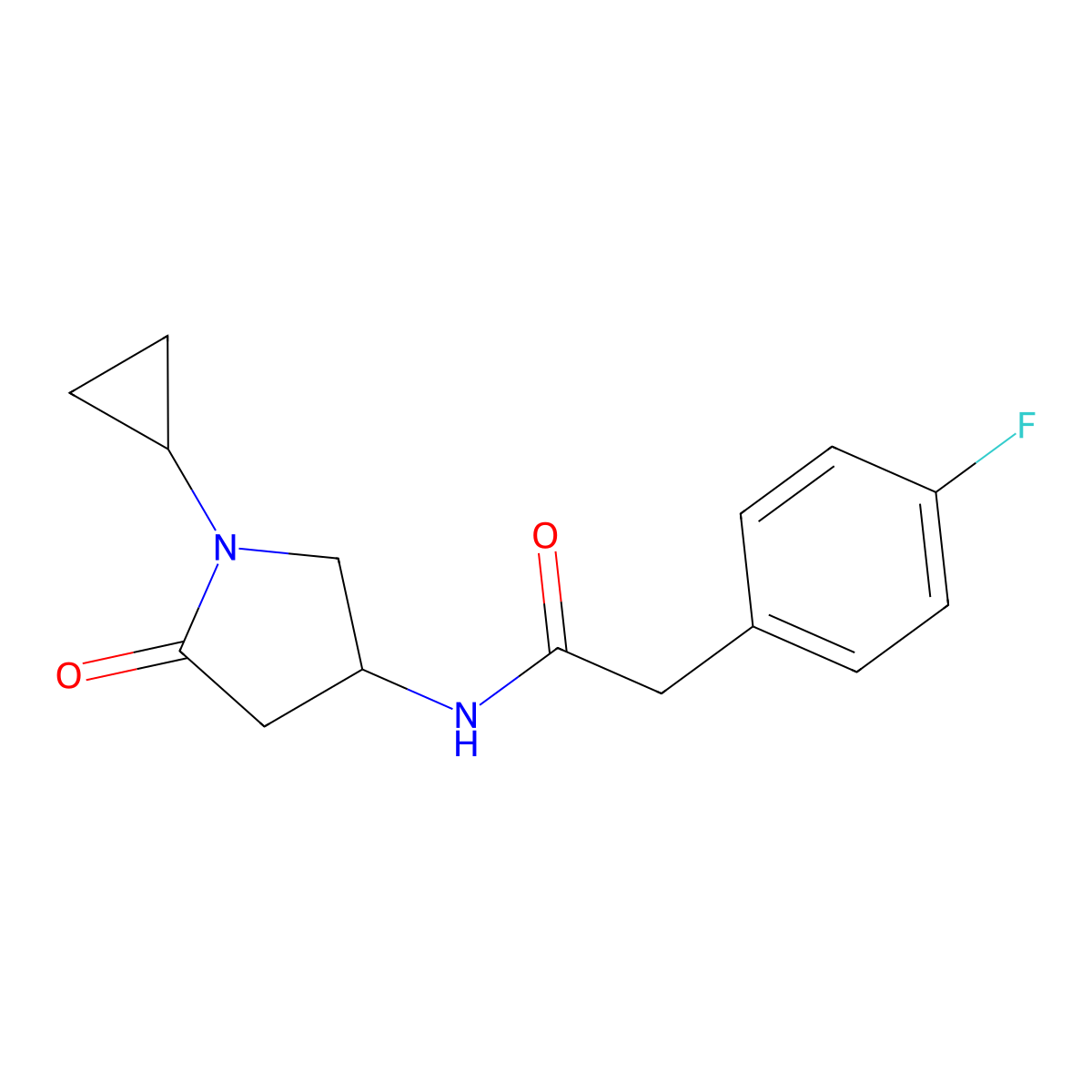 N-(1-cyclopropyl-5-oxopyrrolidin-3-yl)-2-(4-fluorophenyl)acetamide molecular structure, CAS 1396883-61-6