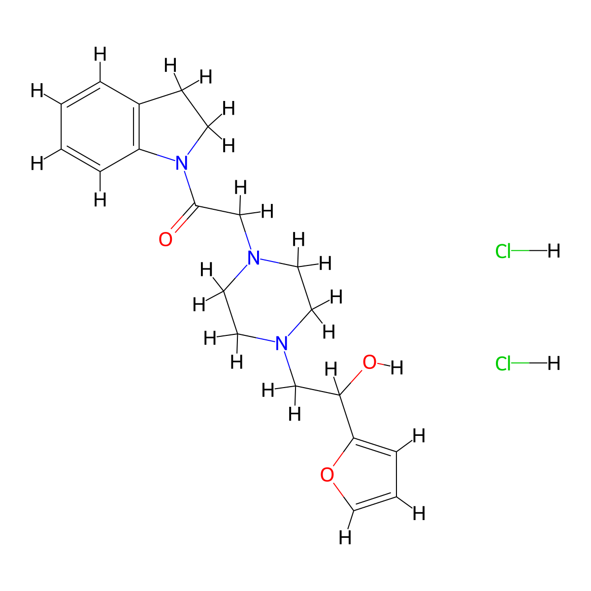 2-(4-(2-(Furan-2-yl)-2-hydroxyethyl)piperazin-1-yl)-1-(indolin-1-yl)ethanone dihydrochloride molecular structure, CAS 1396883-62-7