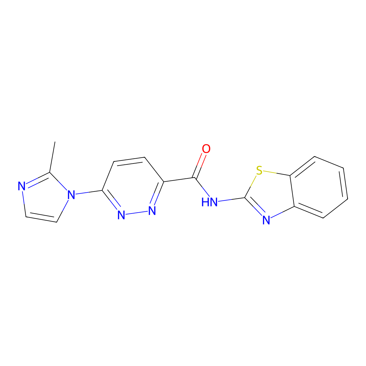 N-(benzo[d]thiazol-2-yl)-6-(2-methyl-1H-imidazol-1-yl)pyridazine-3-carboxamide molecular structure, CAS 1396883-64-9